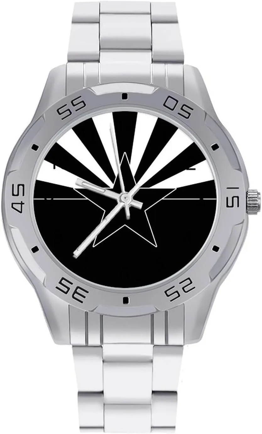 Arizona Flag Stainless Steel Metal Strap Simple Business Watches for Men Easy Reader Work Casual Watch