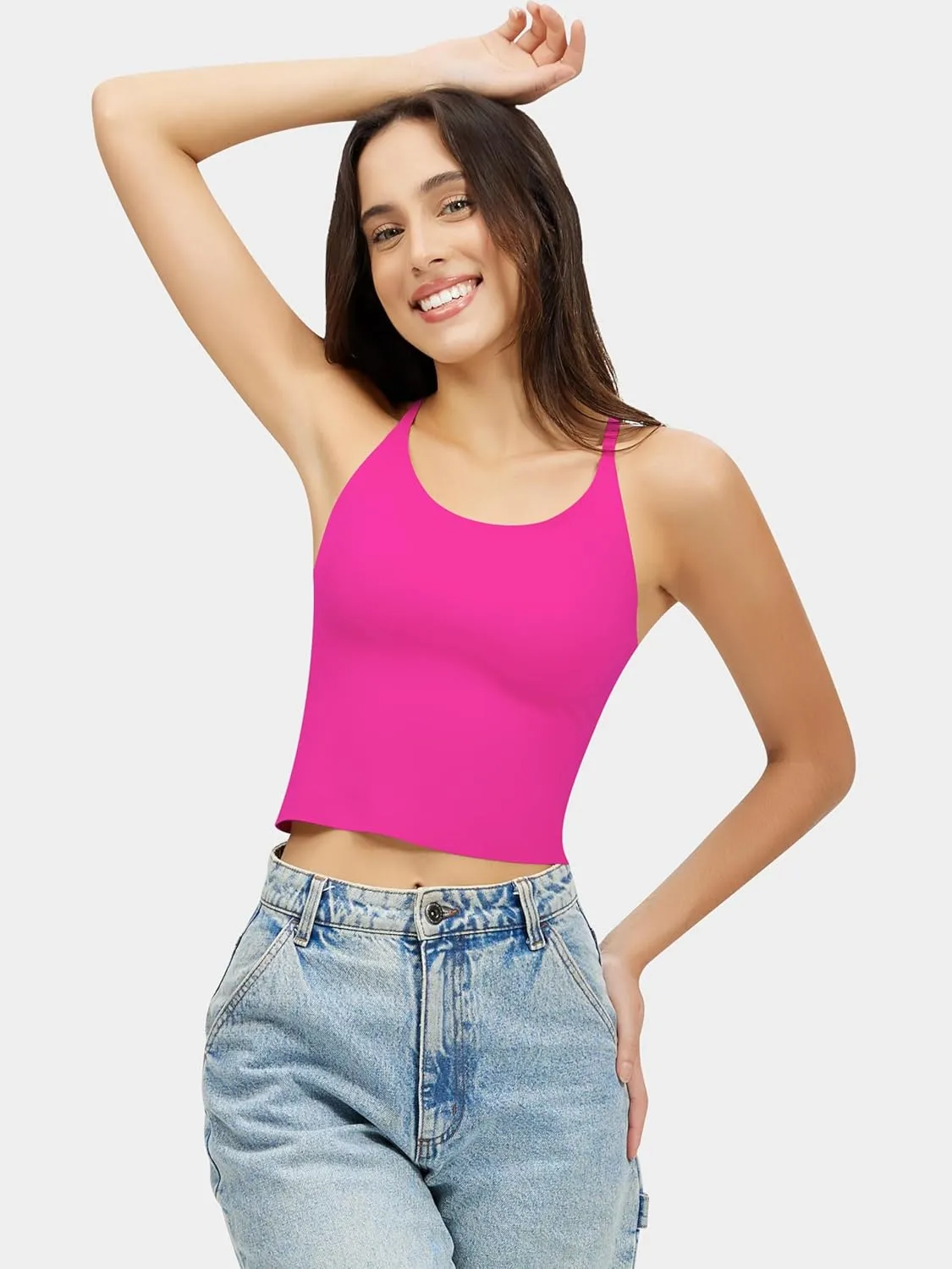 Artdear Womens Scoop Neck Camisole - Double Lined Tank Top Spaghetti Strap Basic Crop Tops Air Touch Fabric