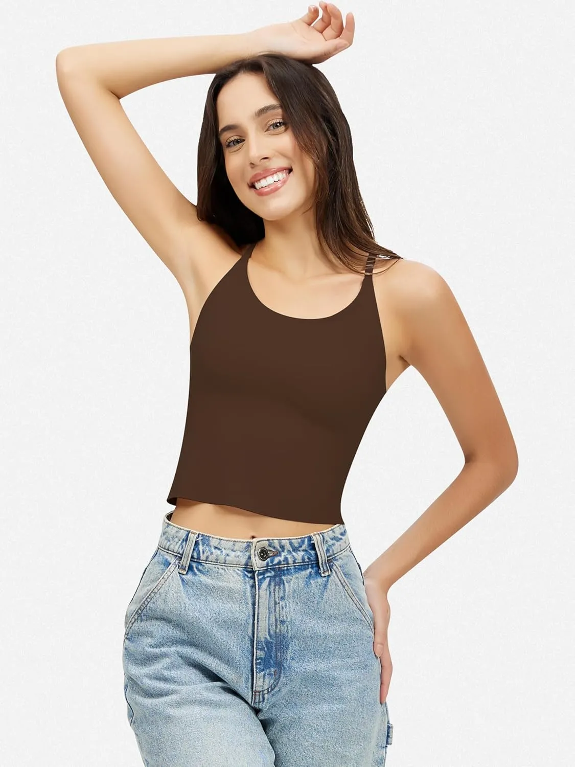 Artdear Womens Scoop Neck Camisole - Double Lined Tank Top Spaghetti Strap Basic Crop Tops Air Touch Fabric