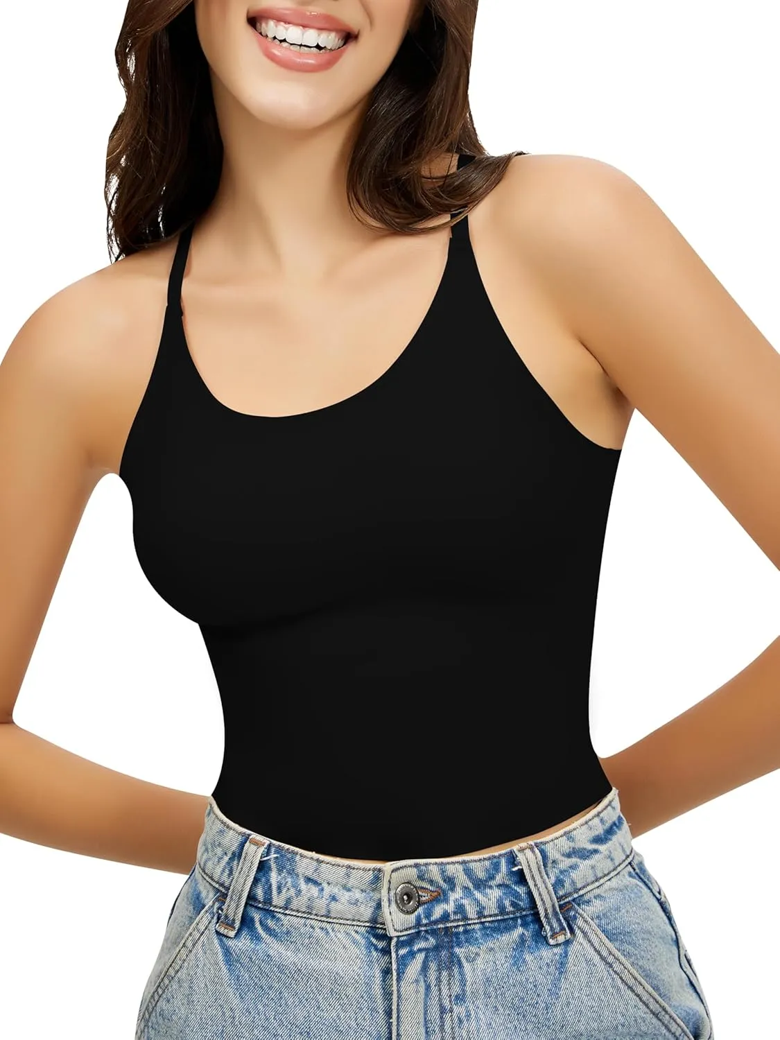 Artdear Womens Scoop Neck Camisole - Double Lined Tank Top Spaghetti Strap Basic Crop Tops Air Touch Fabric