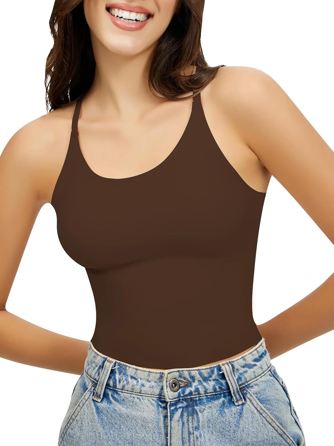 Artdear Womens Scoop Neck Camisole - Double Lined Tank Top Spaghetti Strap Basic Crop Tops Air Touch Fabric