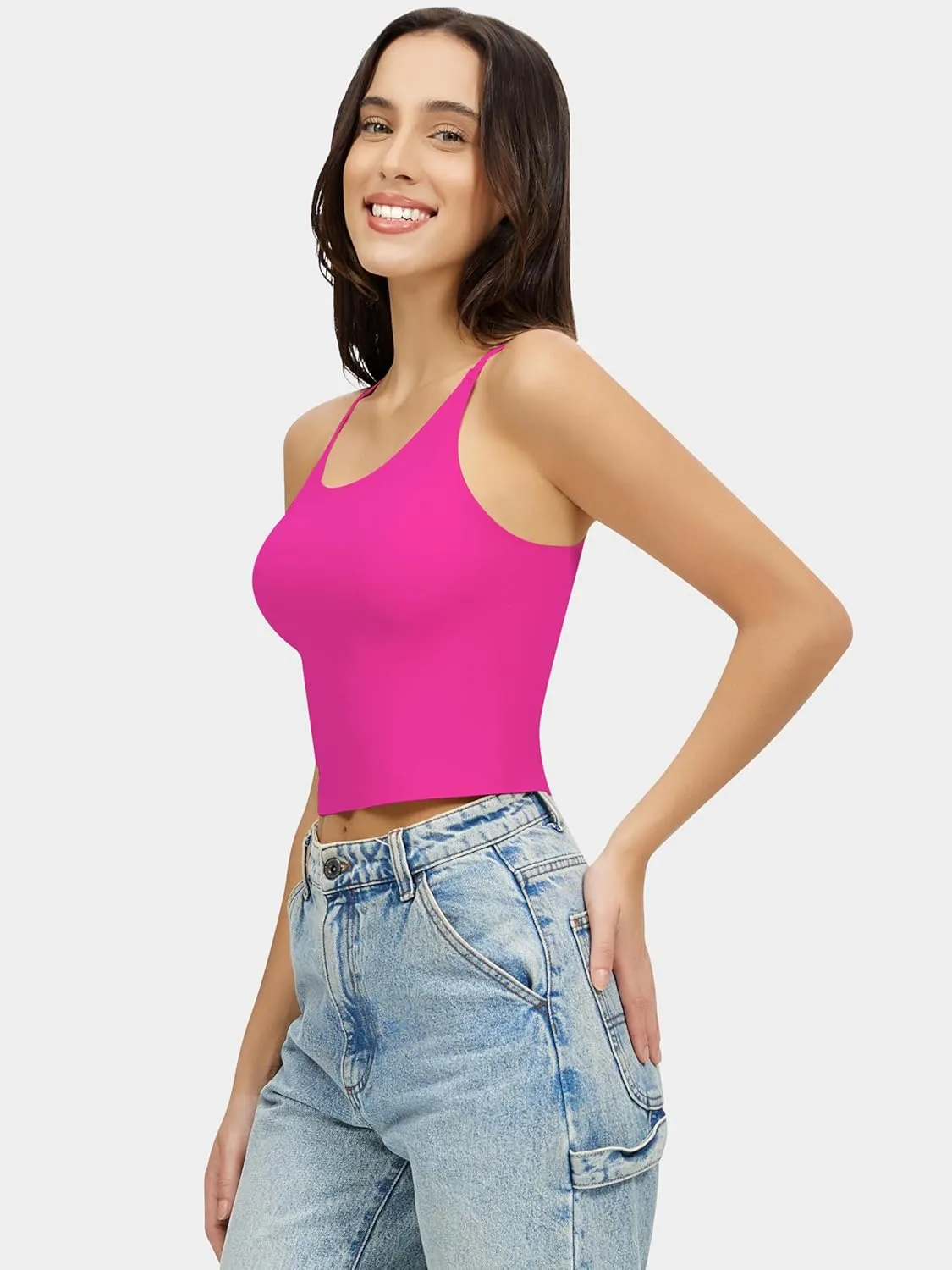 Artdear Womens Scoop Neck Camisole - Double Lined Tank Top Spaghetti Strap Basic Crop Tops Air Touch Fabric