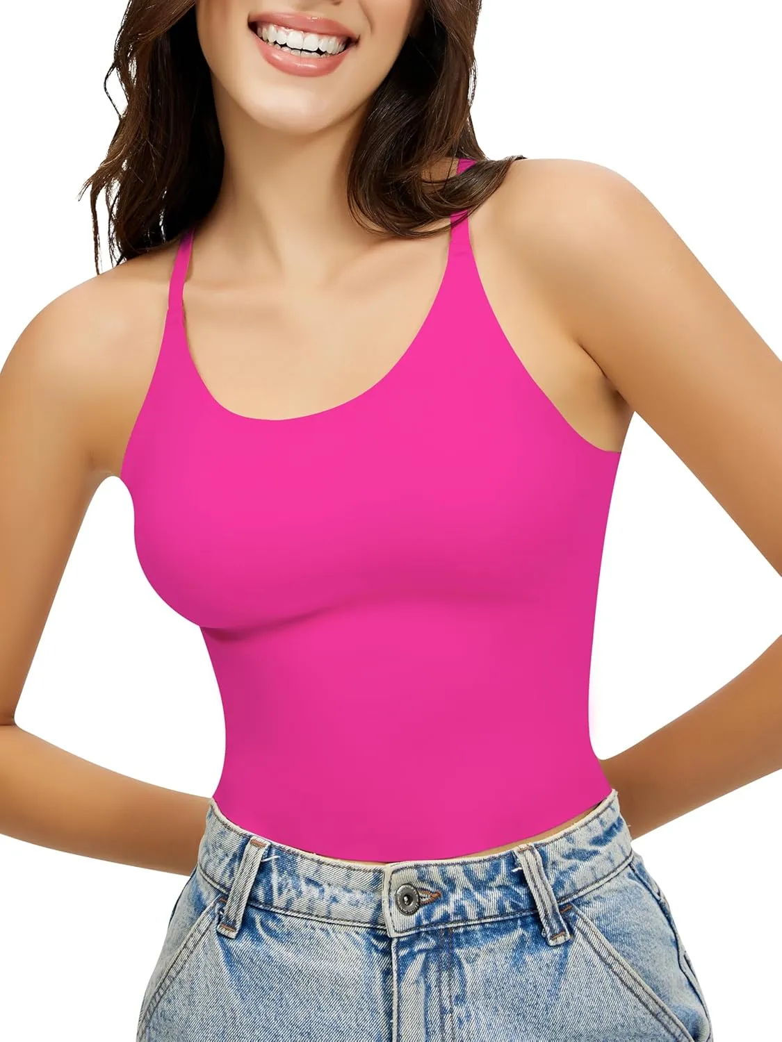 Artdear Womens Scoop Neck Camisole - Double Lined Tank Top Spaghetti Strap Basic Crop Tops Air Touch Fabric