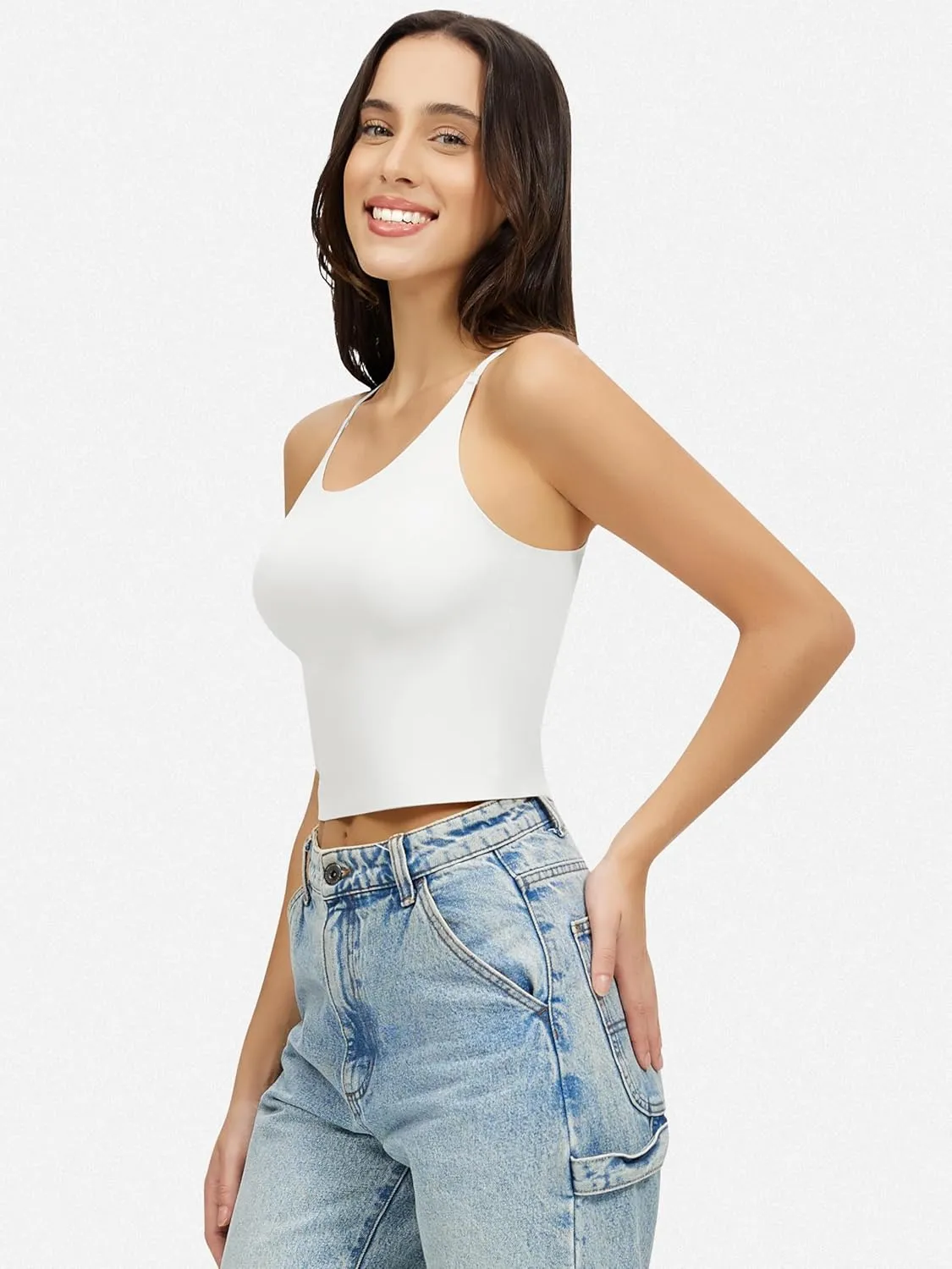 Artdear Womens Scoop Neck Camisole - Double Lined Tank Top Spaghetti Strap Basic Crop Tops Air Touch Fabric