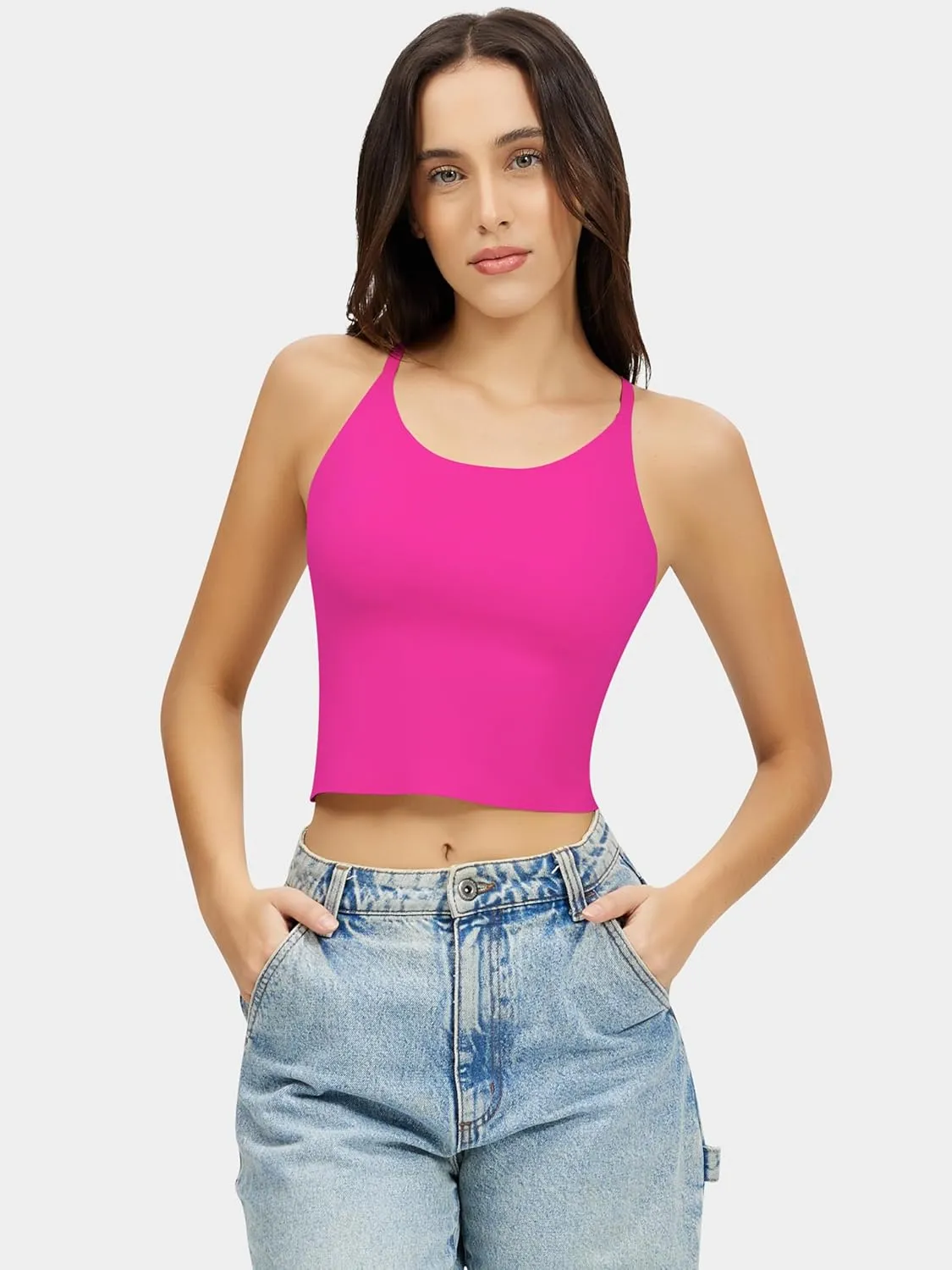 Artdear Womens Scoop Neck Camisole - Double Lined Tank Top Spaghetti Strap Basic Crop Tops Air Touch Fabric