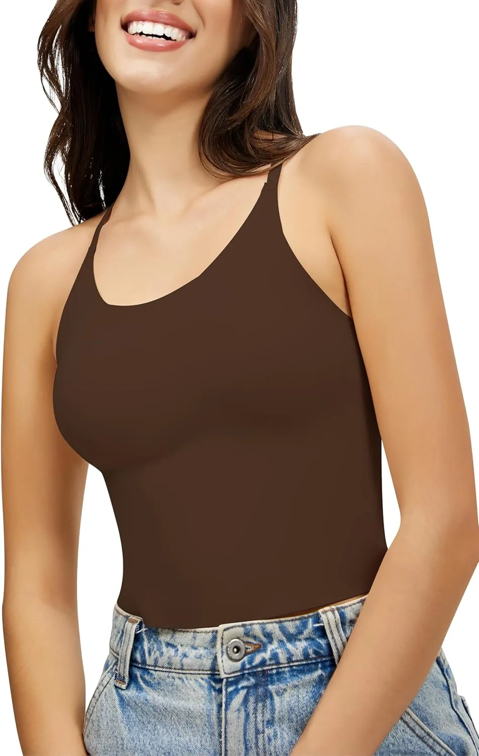 Artdear Womens Scoop Neck Camisole - Double Lined Tank Top Spaghetti Strap Basic Crop Tops Air Touch Fabric
