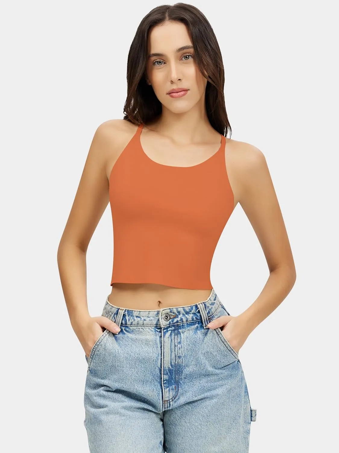 Artdear Womens Scoop Neck Camisole - Double Lined Tank Top Spaghetti Strap Basic Crop Tops Air Touch Fabric