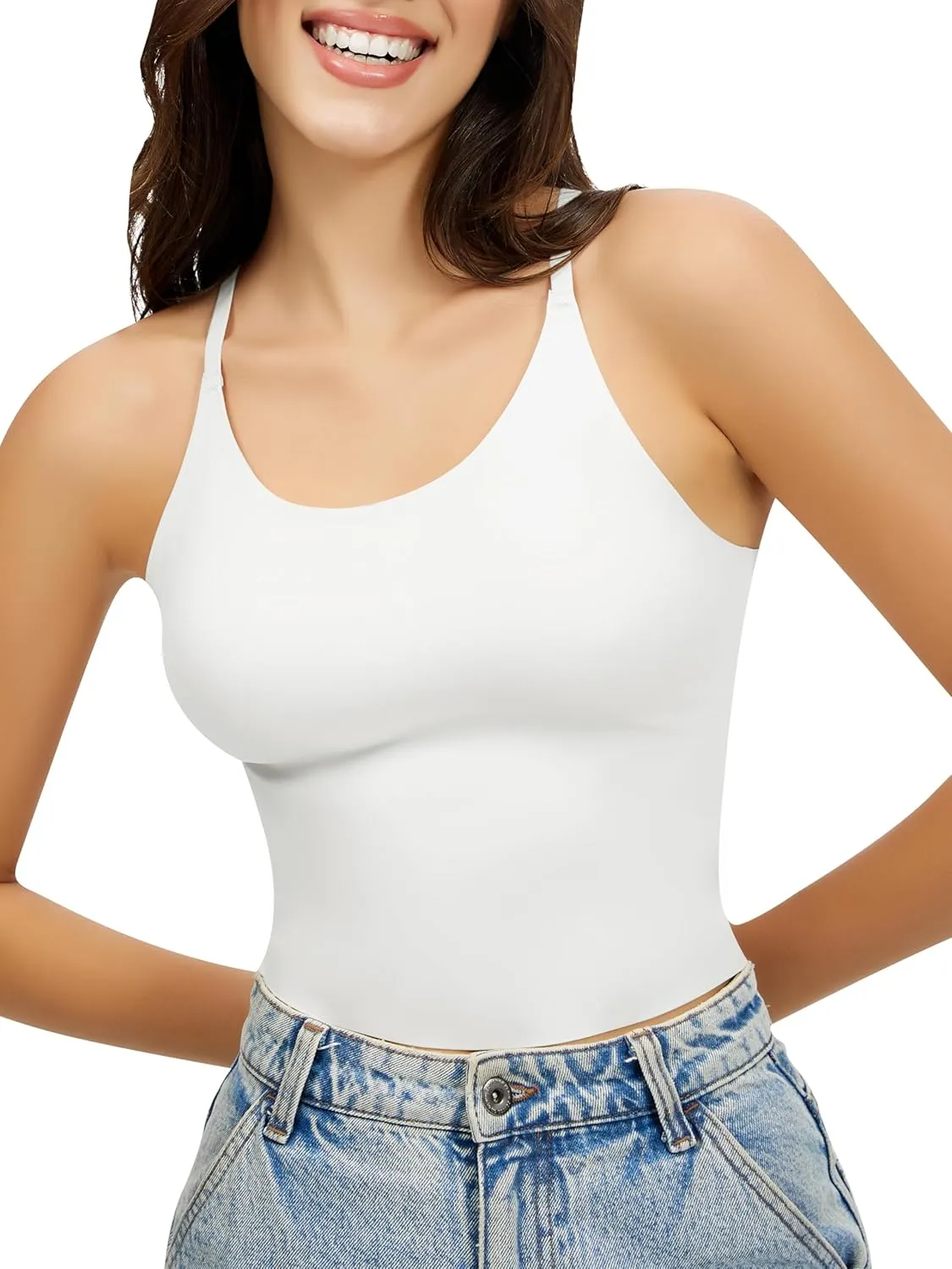 Artdear Womens Scoop Neck Camisole - Double Lined Tank Top Spaghetti Strap Basic Crop Tops Air Touch Fabric