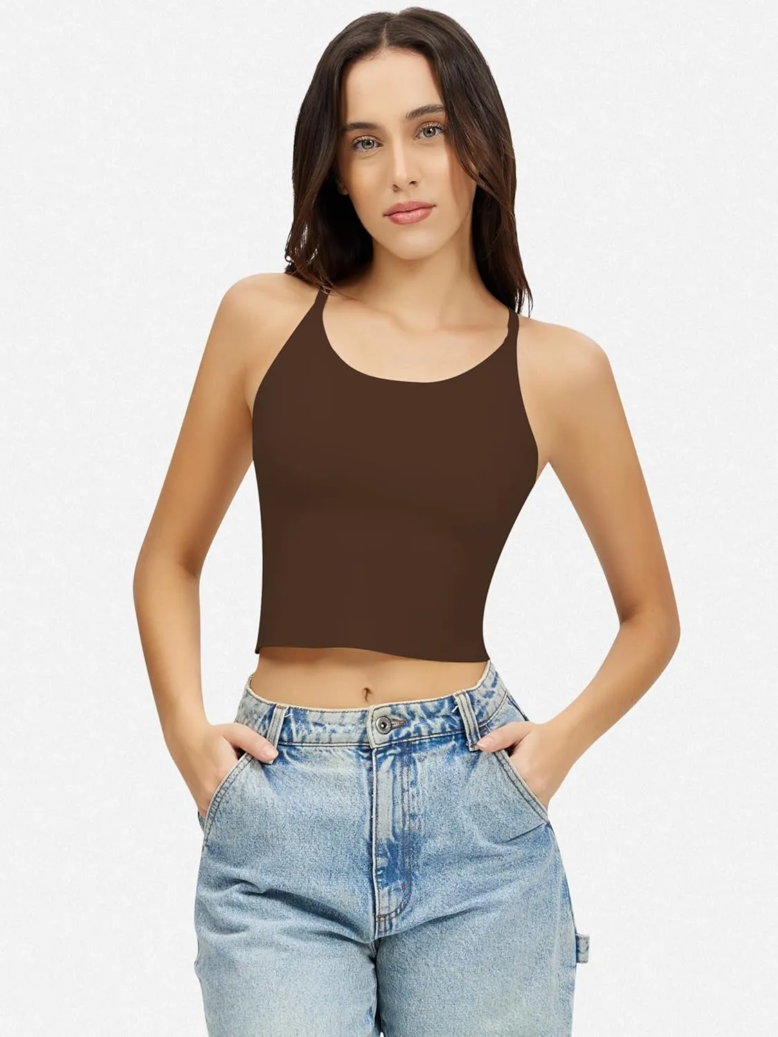 Artdear Womens Scoop Neck Camisole - Double Lined Tank Top Spaghetti Strap Basic Crop Tops Air Touch Fabric