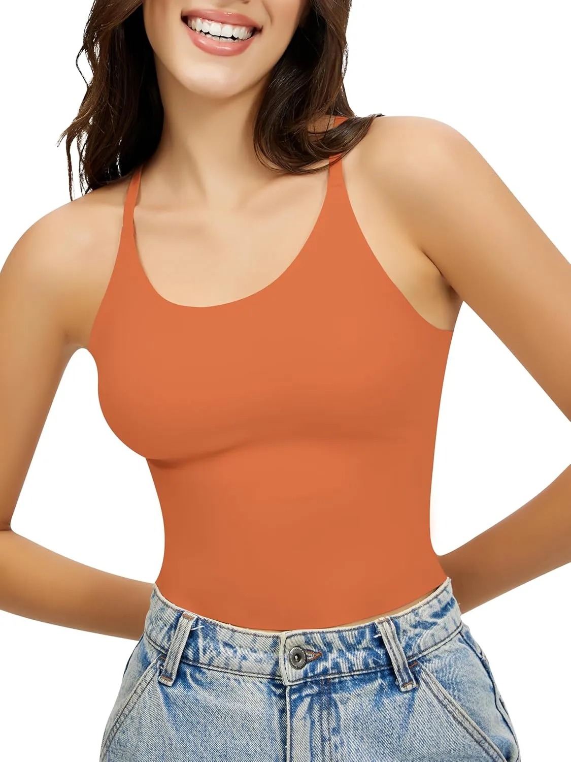 Artdear Womens Scoop Neck Camisole - Double Lined Tank Top Spaghetti Strap Basic Crop Tops Air Touch Fabric