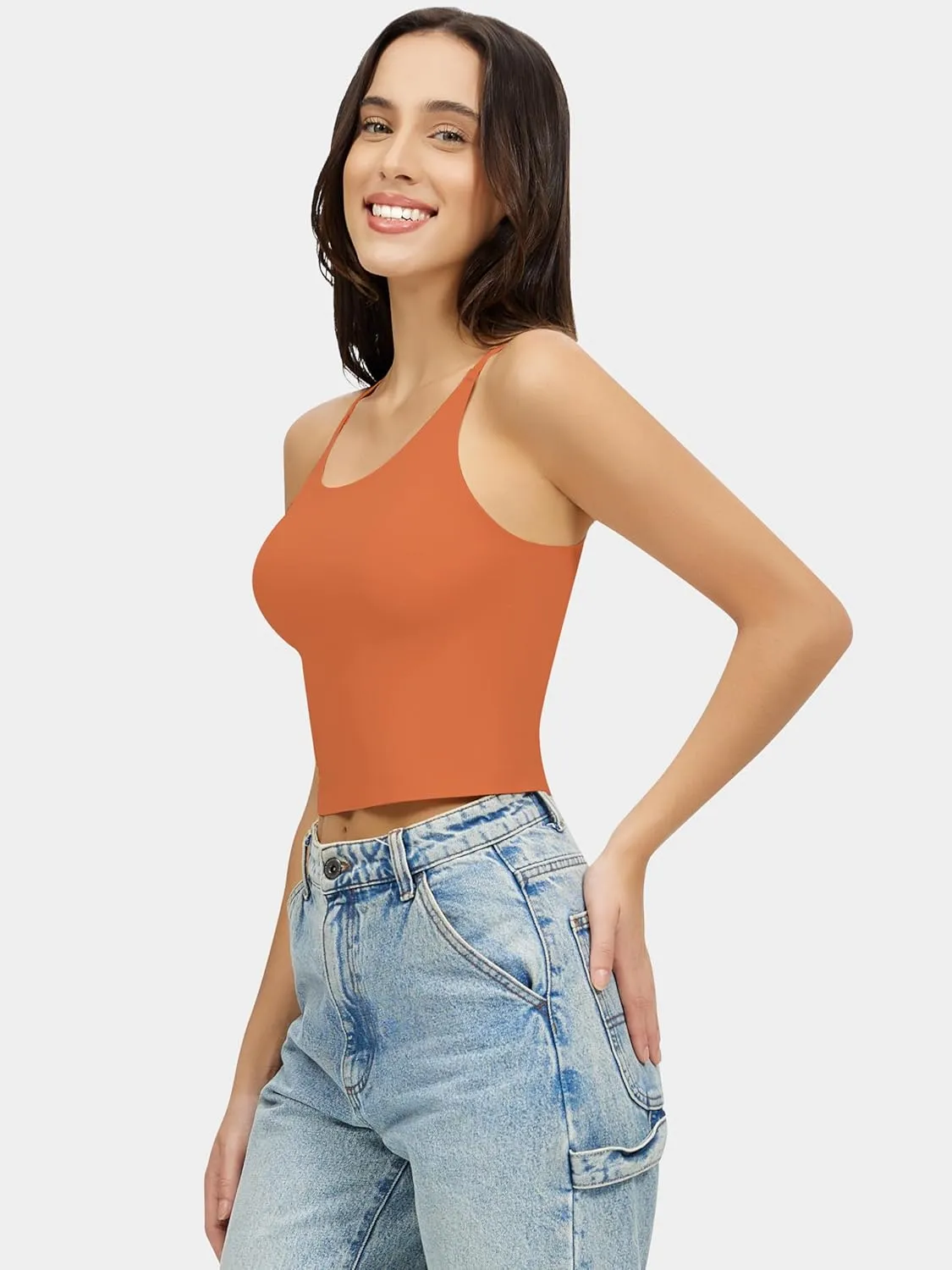 Artdear Womens Scoop Neck Camisole - Double Lined Tank Top Spaghetti Strap Basic Crop Tops Air Touch Fabric