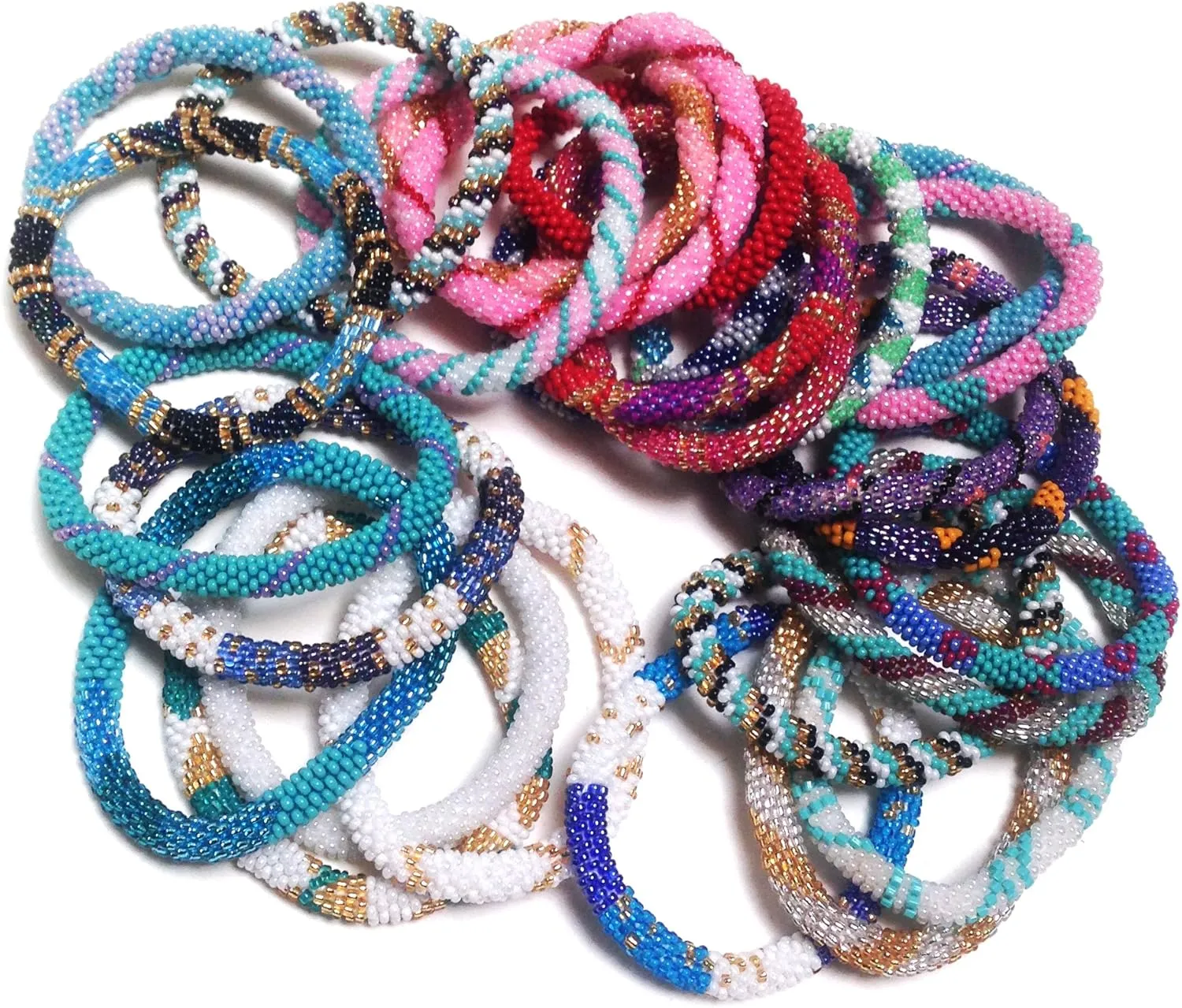 Assorted 12 Pcs. Nepal Bugle Bead Bracelet, Hand Made, Crochet