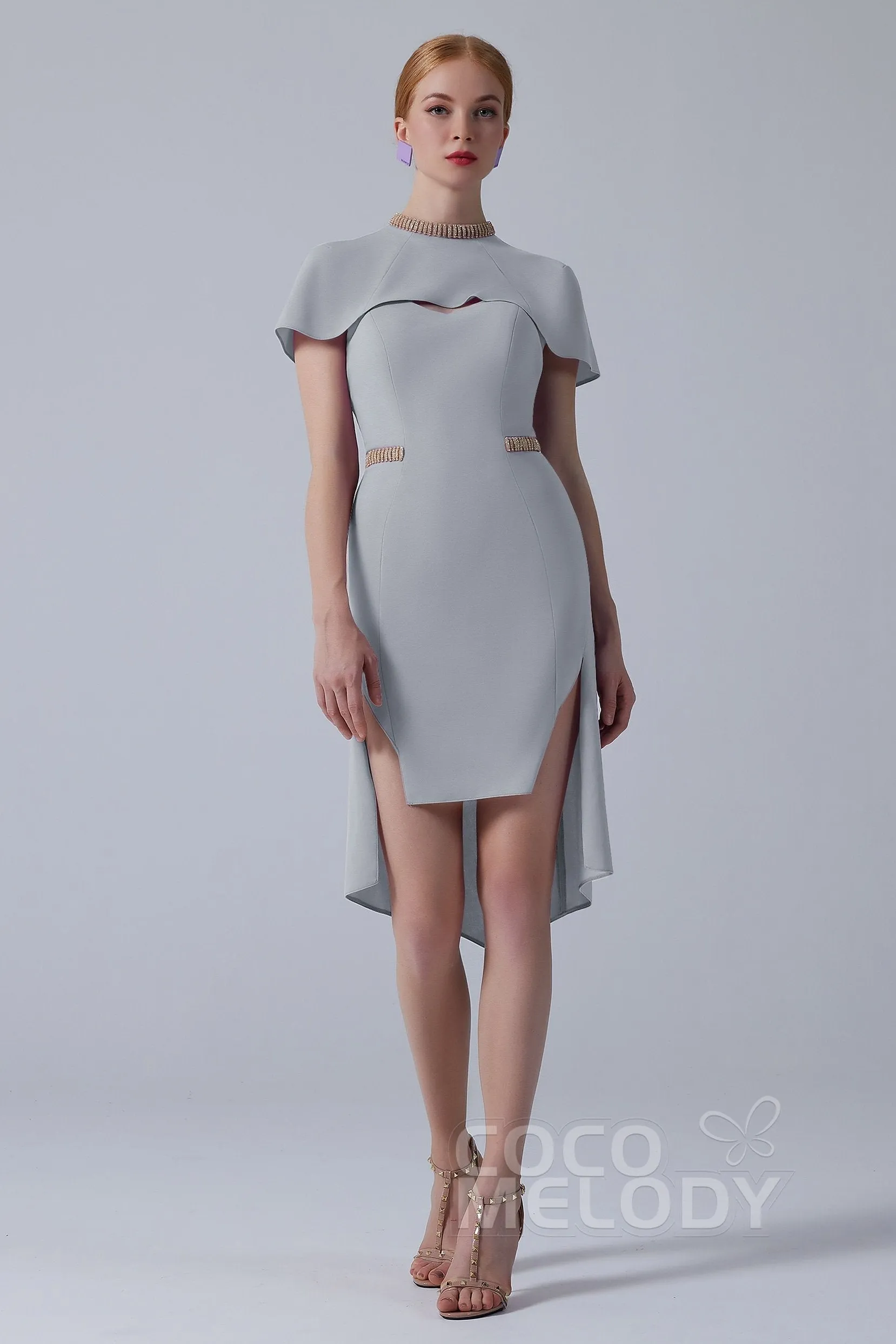 Asymmetrical High-Low Twisted Silk Fabric Dress CS0217