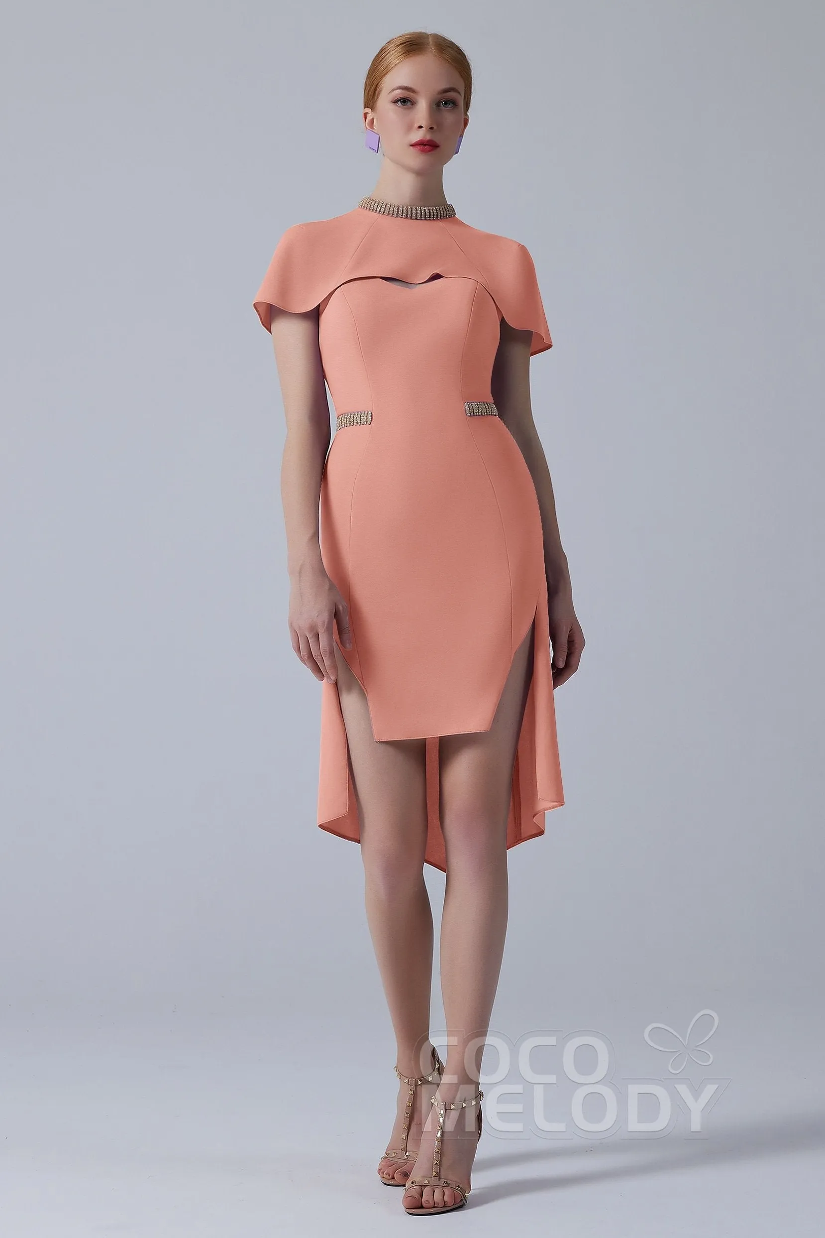 Asymmetrical High-Low Twisted Silk Fabric Dress CS0217