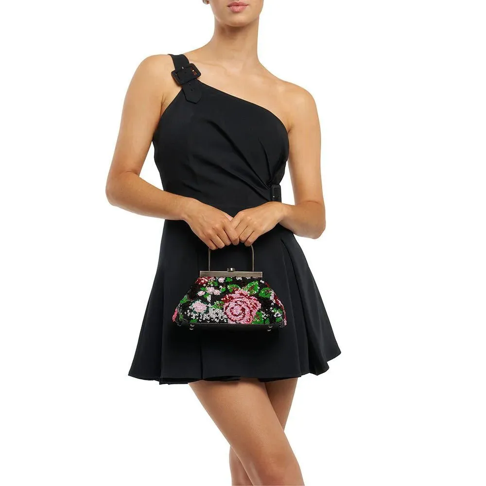 AUDREY Sequin Top Handle Bag Black