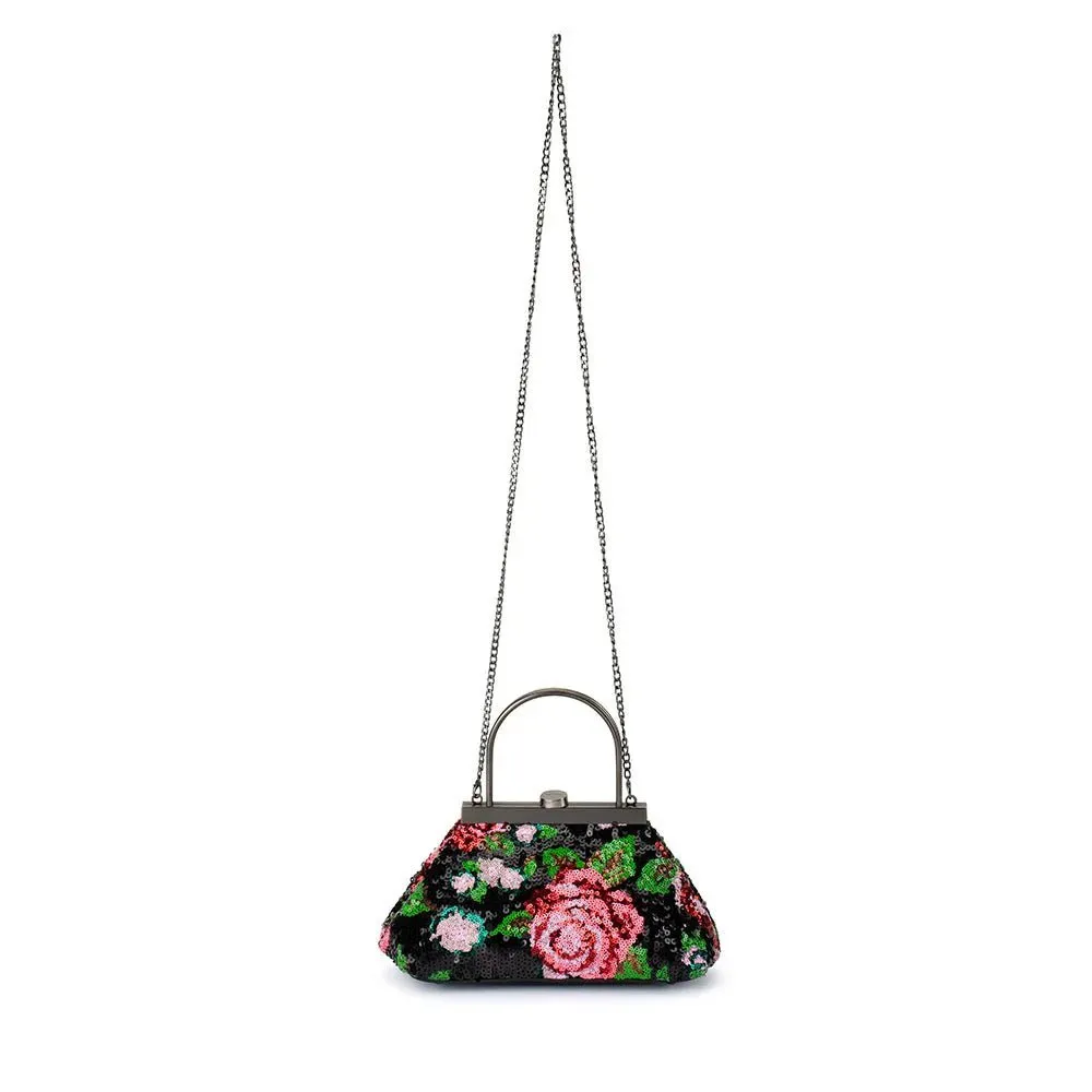 AUDREY Sequin Top Handle Bag Black