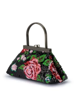 AUDREY Sequin Top Handle Bag Black