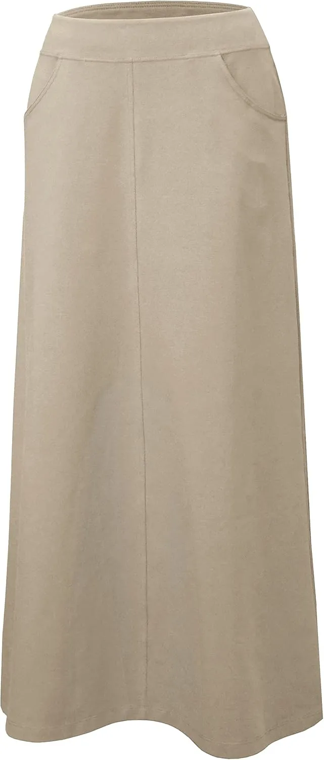 Baby'O Women's Stretch Cotton Knit Western Style A-Line Maxi Skirt