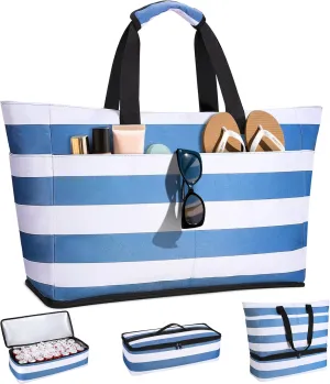 Beach Bag with Cooler, Beach Bags Waterproof Sandproof for Women Men, 49L Extra Large Beach Tote Swim Pool Bag with Zipper and Wet Compartment for Family/Gym/Travel/Vacation Essentials (Blue)