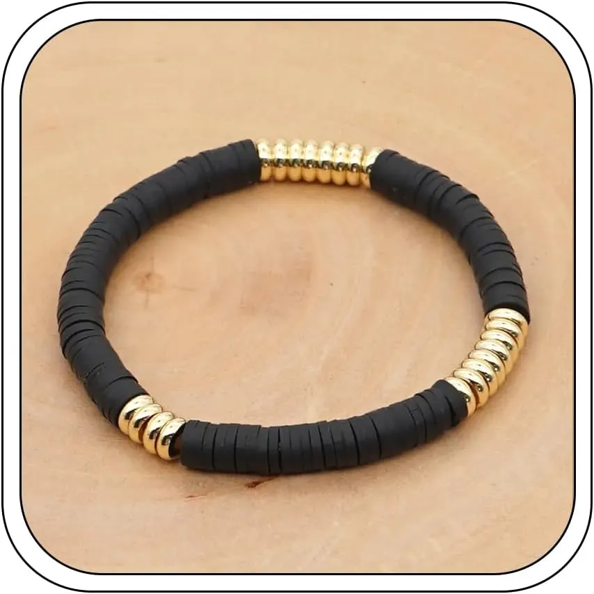 Beaded Bracelets for Women, Gold and Black Handmade Kaleidoscope Stretch Sequin Stackable Mix and Match Boho ink alloy Bracelet Vacation Party Jewelry Gifts