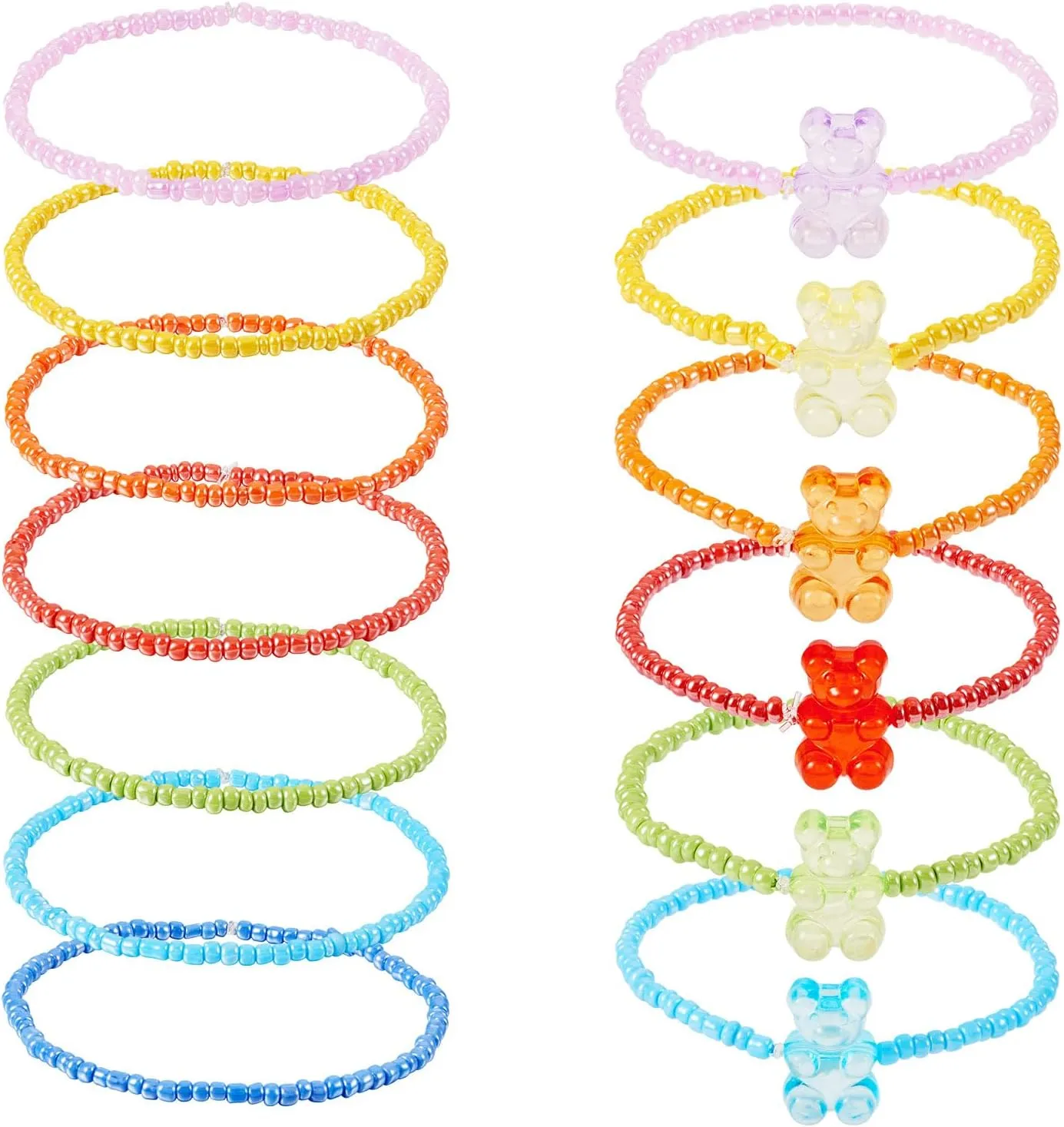 Beadthoven 13pcs Seed Bead Stretch Bracelets Cute Bear Friendship Bracelets for Women Gummy Bear Beaded Bracelets Stackable Boho Rainbow Colorful Beach Anklet Bracelet Set