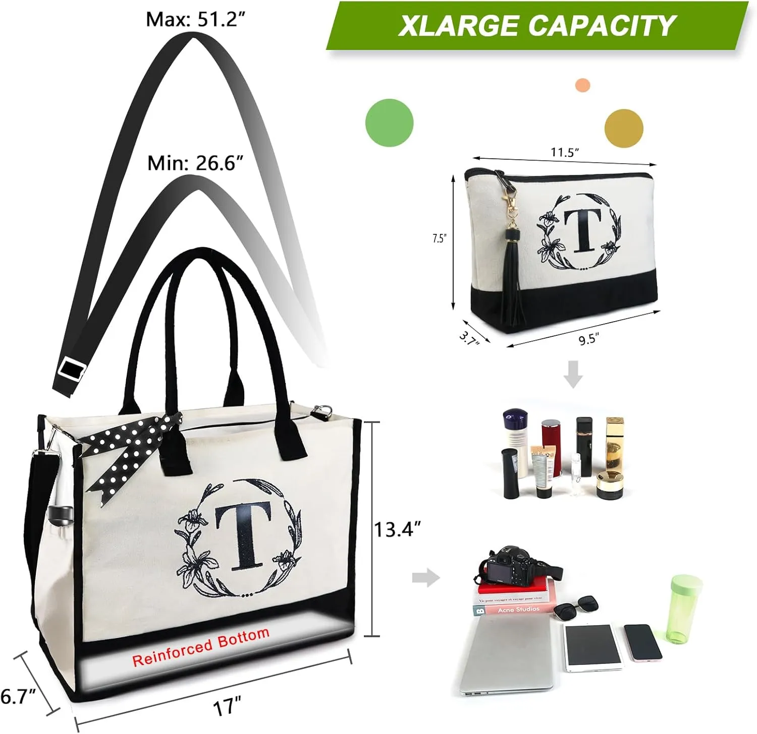 BeeGreen Personalized-Tote-Bag-for Women Mom Teacher Friends Sister Gift Bags with Comestic Bag