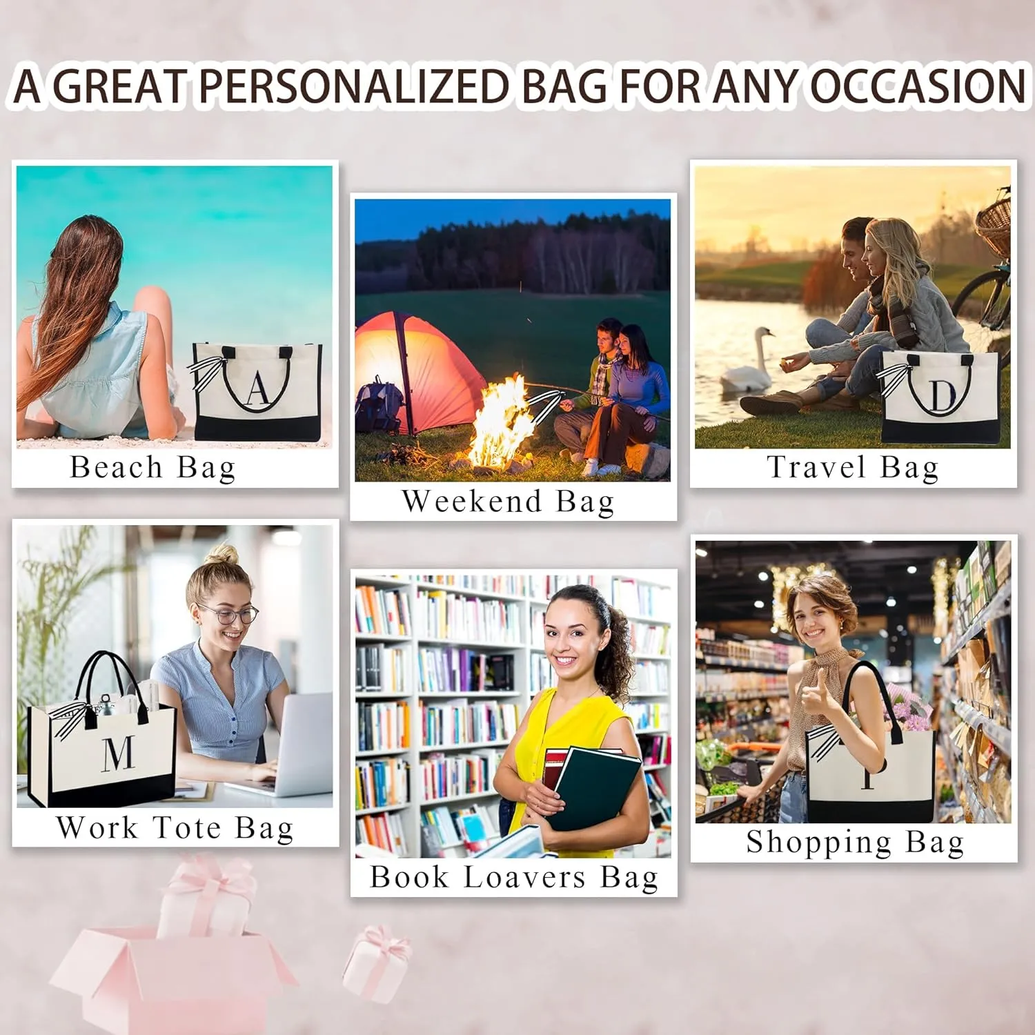 BeeGreen Personalized-Tote-Bag-for Women Mom Teacher Friends Sister Gift Bags with Comestic Bag