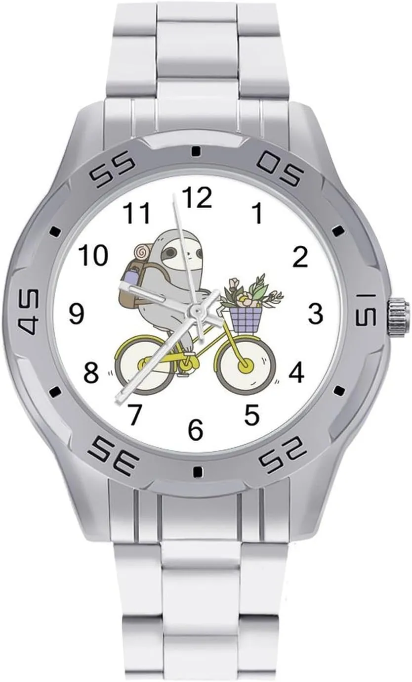 Biking Sloth Stainless Steel Metal Strap Simple Business Watches for Men Easy Reader Work Casual Watch