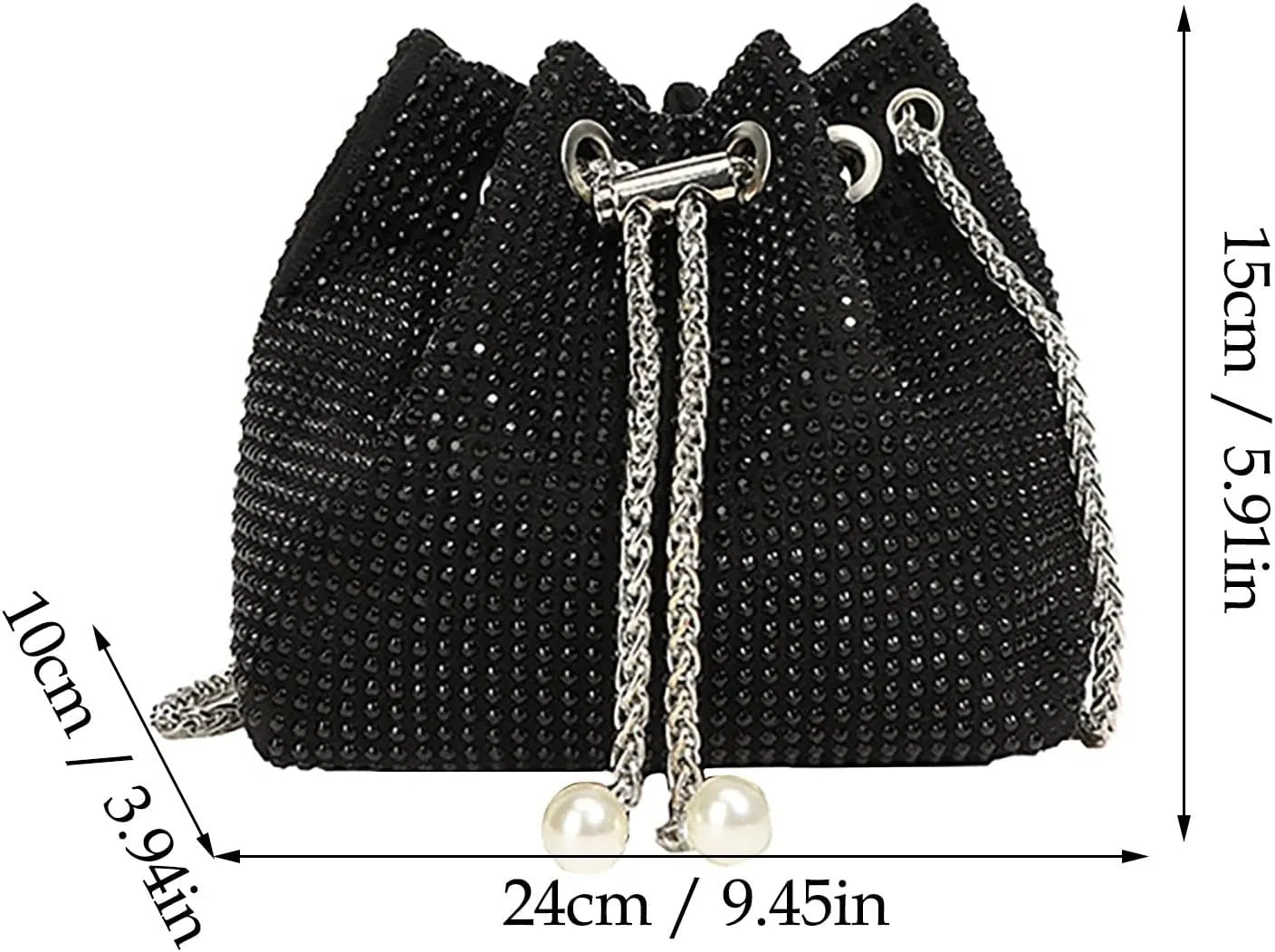 BILIKEYU Crossbody Shoulder Evening Bag Shinny Bling Clutch Purse Bucket Pearl Strap Handbag For Women Canvas (Black, One Size)