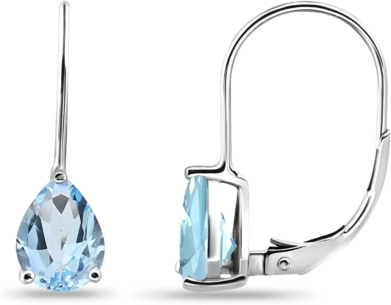 Birthstone Teardrop Earrings, 8x6mm Pear Genuine or Synthetic Gemstone, Leverback Huggie Dangle Earrings in Silver or Gold Flash