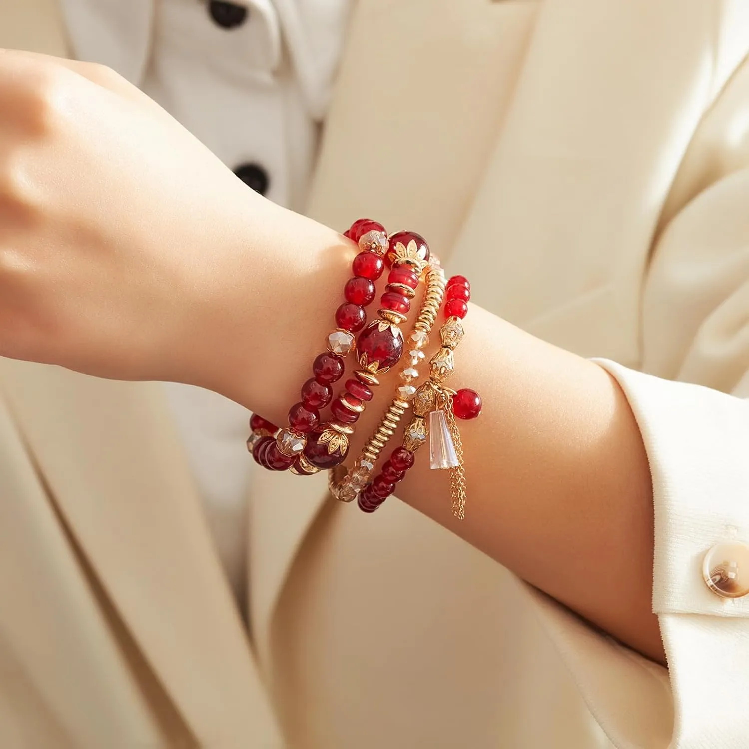 Bohemian Health Crystal Bracelets Friendship Bracelets for Women Boho Stackable Stretch Bracelets for Women 4 PCS Crystal Stone Beaded Bracelet Boho Crystal Bracelets Jewelry