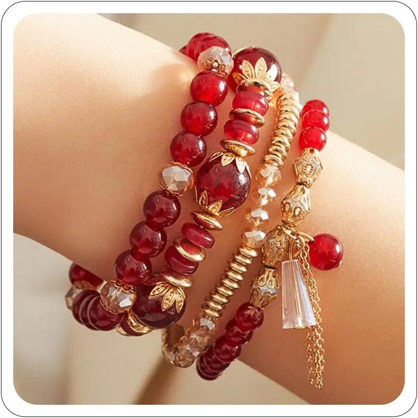 Bohemian Health Crystal Bracelets Friendship Bracelets for Women Boho Stackable Stretch Bracelets for Women 4 PCS Crystal Stone Beaded Bracelet Boho Crystal Bracelets Jewelry