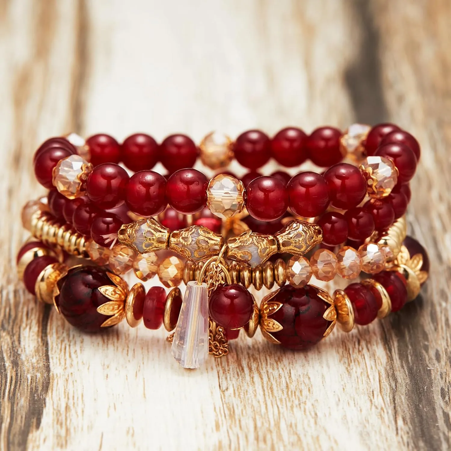 Bohemian Health Crystal Bracelets Friendship Bracelets for Women Boho Stackable Stretch Bracelets for Women 4 PCS Crystal Stone Beaded Bracelet Boho Crystal Bracelets Jewelry