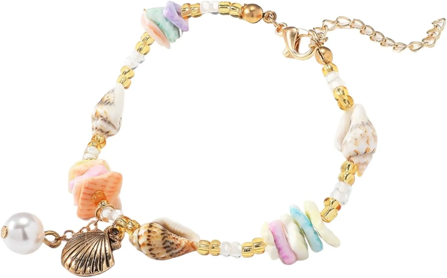 Boho Beaded Bracelets for Women Gold Silver Starfish Shell Conch Pendant Bracelets Stretch Bangle Beach Ocean Jewelry