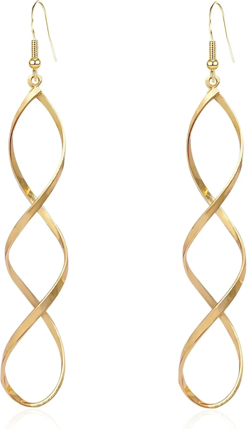 Boho Gold Silver Swirl Wire Earrings Geometric Statement Linear Twist Open Spiral Hoop Drop Dangle Earrings Jewelry for Women
