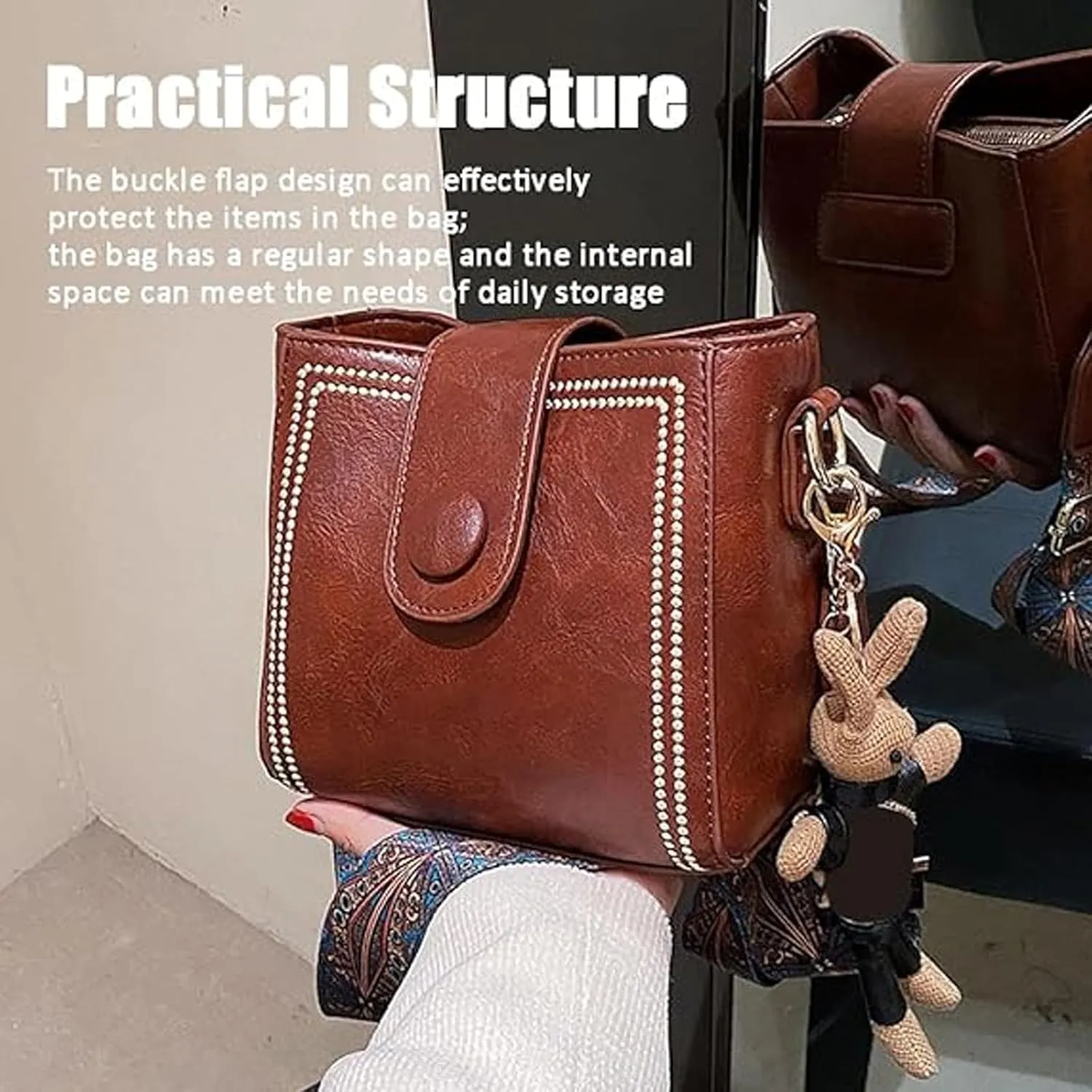 Bootara Bucket Bag, Small Bucket Bag, with Adjustable Wide Shoulder Strap, Women's Vintage Bunny Charm Buckets Bags