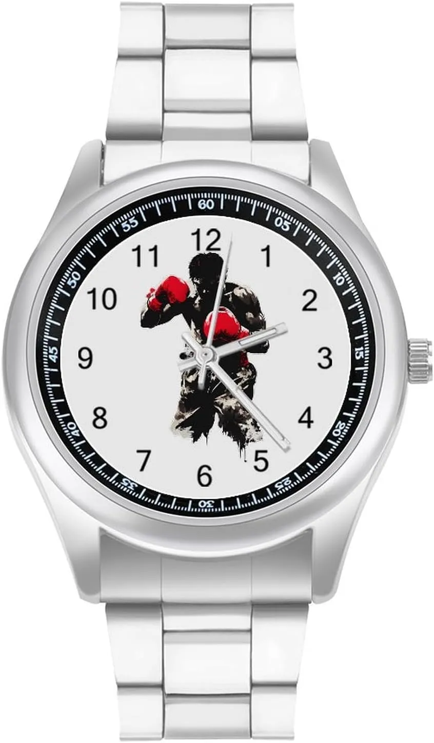 Boxer Boxing Gloves Stainless Steel Strap Simple Business Watches for Men Easy Reader Work Casual Watch