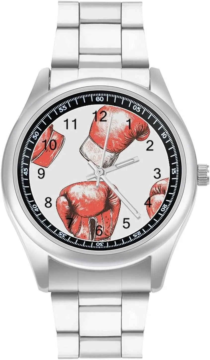 Boxer Boxing Gloves Stainless Steel Strap Simple Business Watches for Men Easy Reader Work Casual Watch