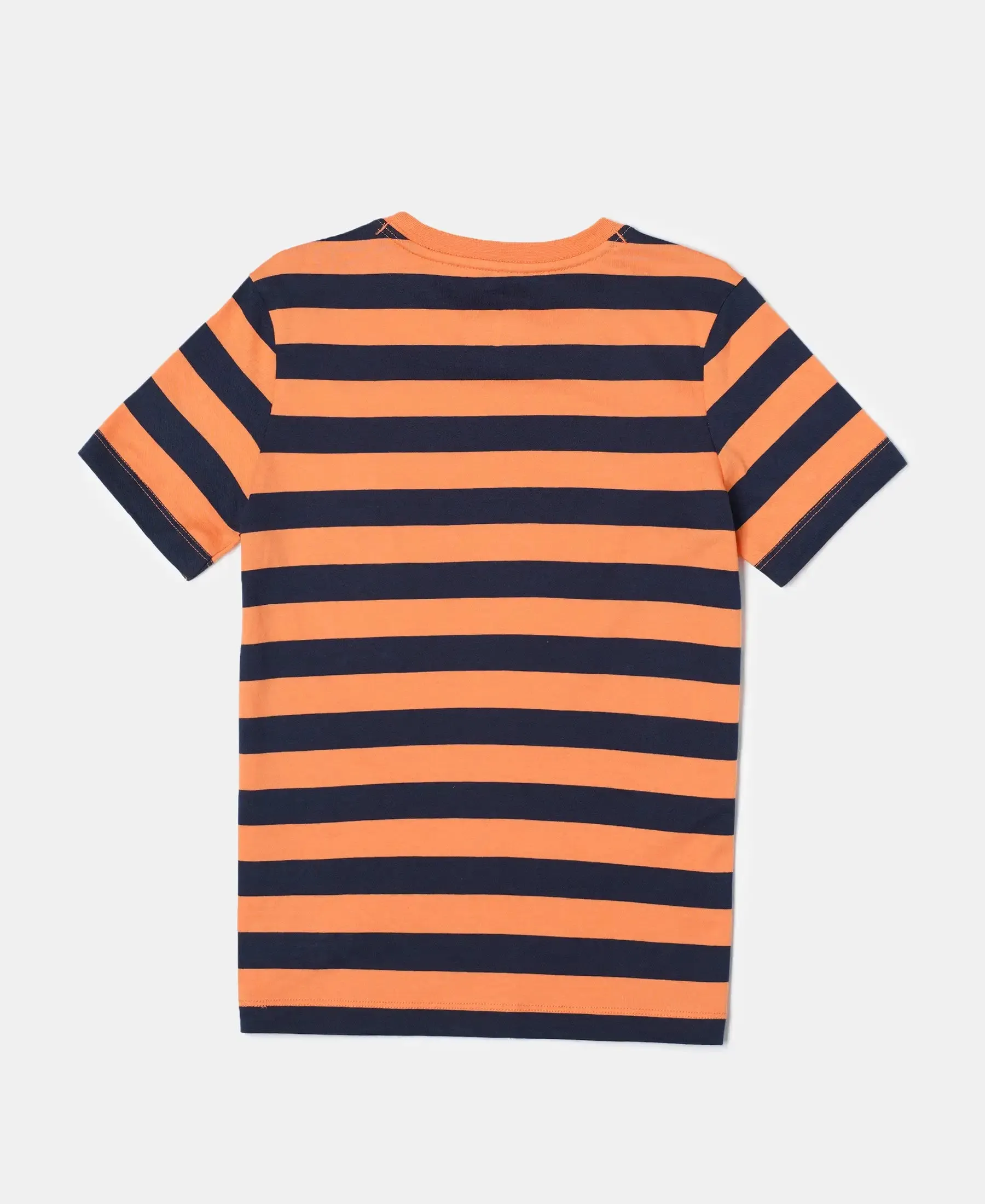 Boy's Super Combed Cotton Striped Half Sleeve T-Shirt - Orange & Navy