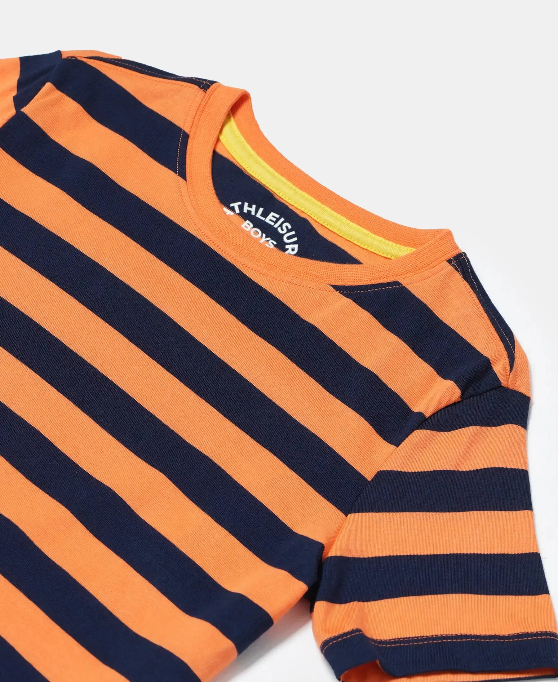 Boy's Super Combed Cotton Striped Half Sleeve T-Shirt - Orange & Navy