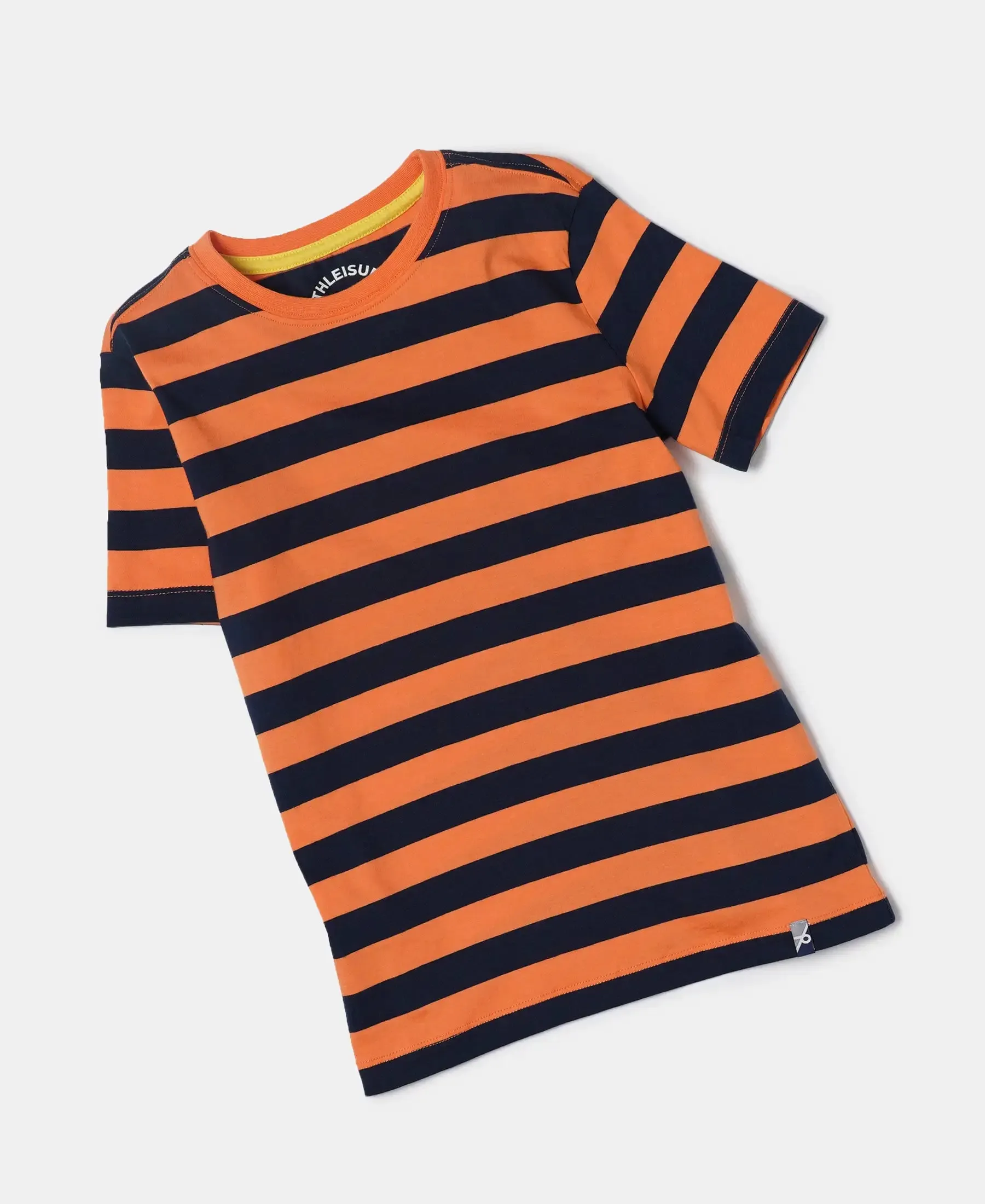 Boy's Super Combed Cotton Striped Half Sleeve T-Shirt - Orange & Navy