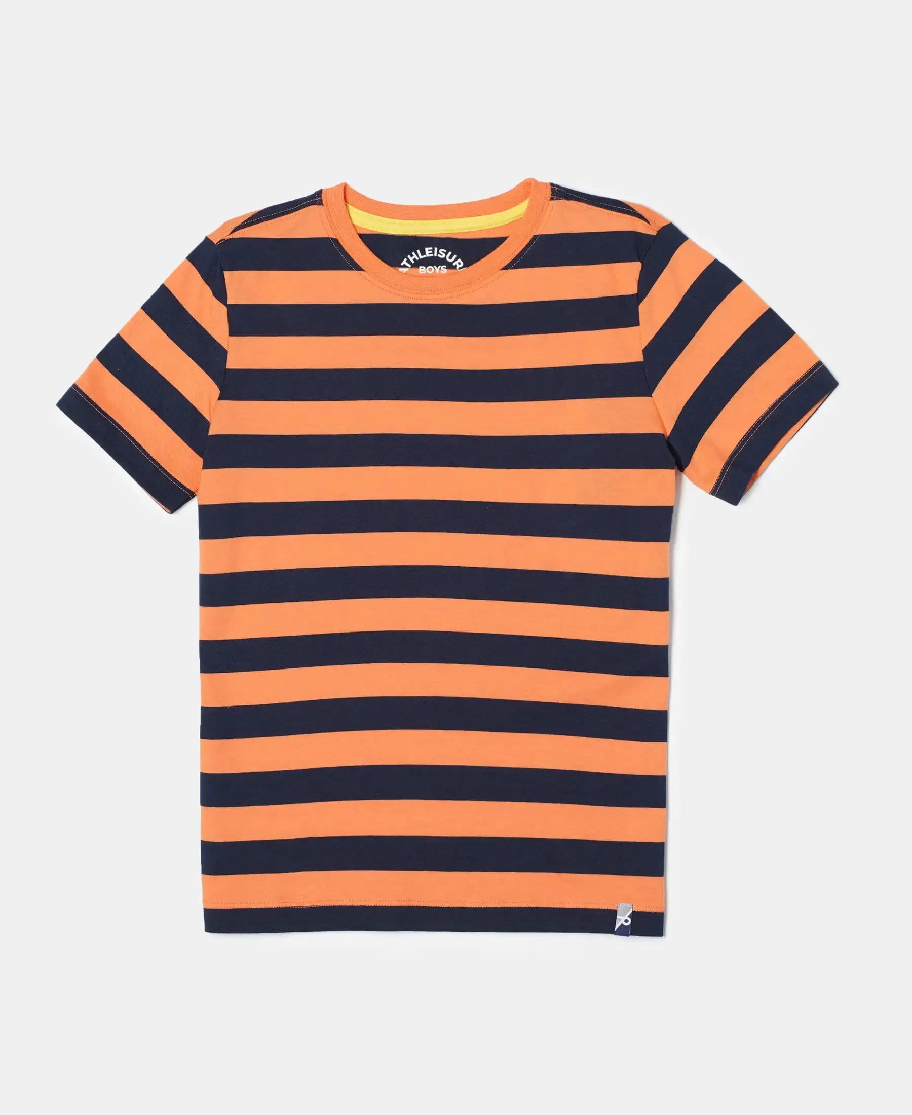 Boy's Super Combed Cotton Striped Half Sleeve T-Shirt - Orange & Navy