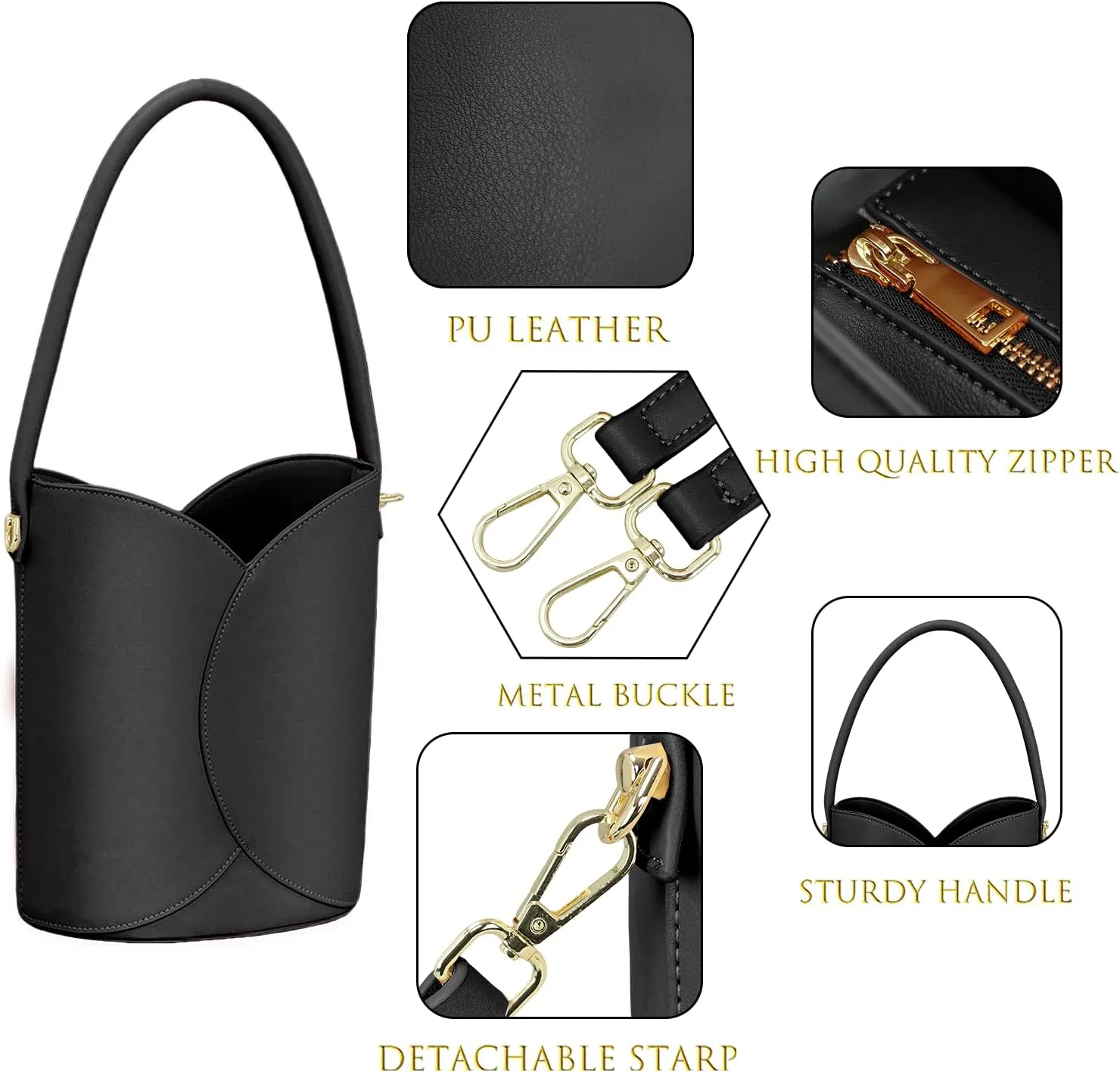 Bucket Bag for Women Vegan Leather Handbags with Removable Strap Small Shoulder Purse Crossbody Totes Bags