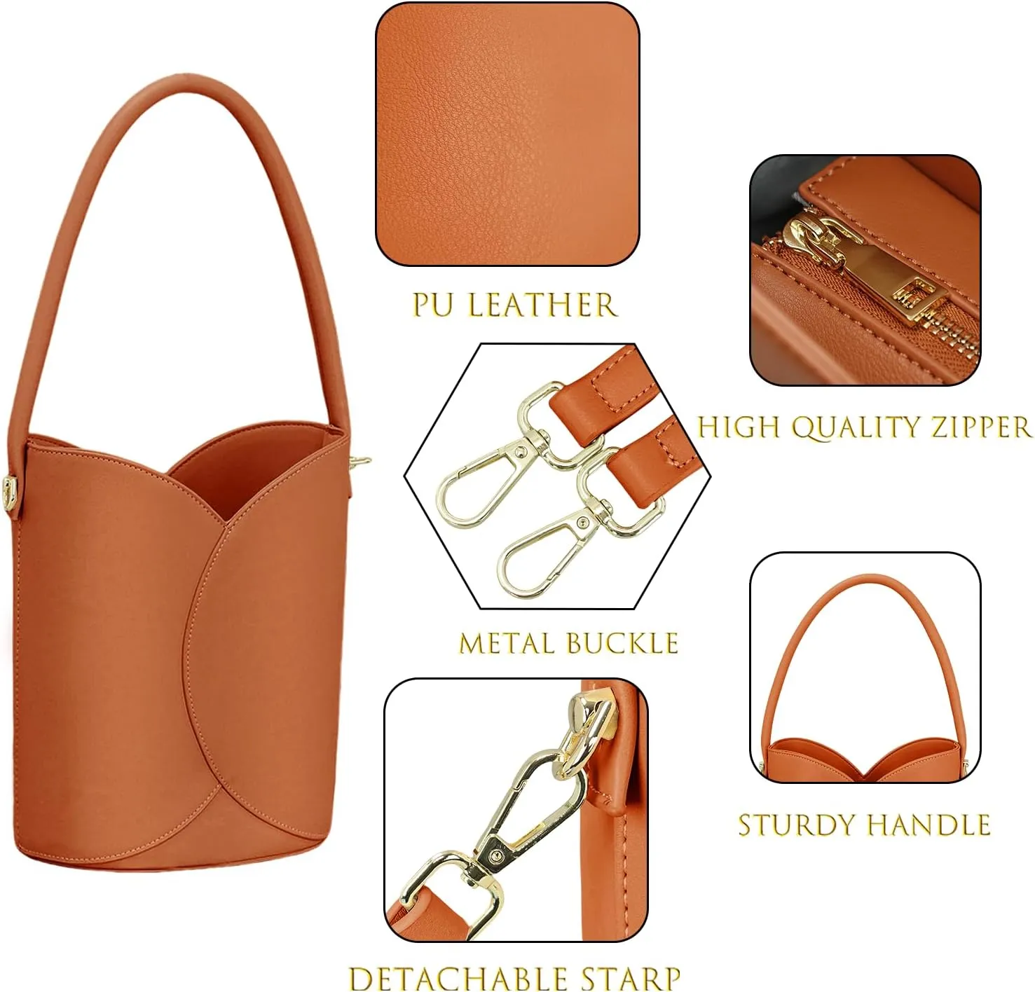 Bucket Bag for Women Vegan Leather Handbags with Removable Strap Small Shoulder Purse Crossbody Totes Bags