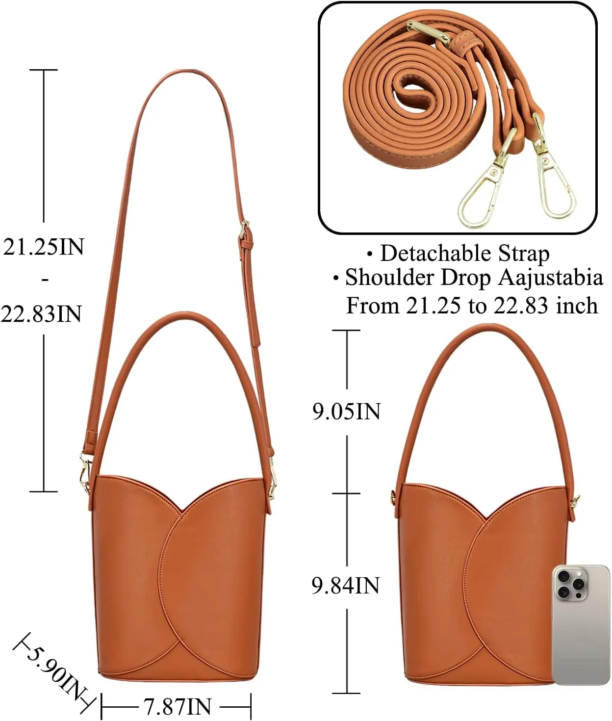 Bucket Bag for Women Vegan Leather Handbags with Removable Strap Small Shoulder Purse Crossbody Totes Bags