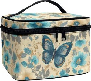 Butterfly Toiletry Bags for Traveling Women Floral Print Cosmetic Bag for Women Business Vintage Style Makeup Pouches with Top Handle Easy to Carry