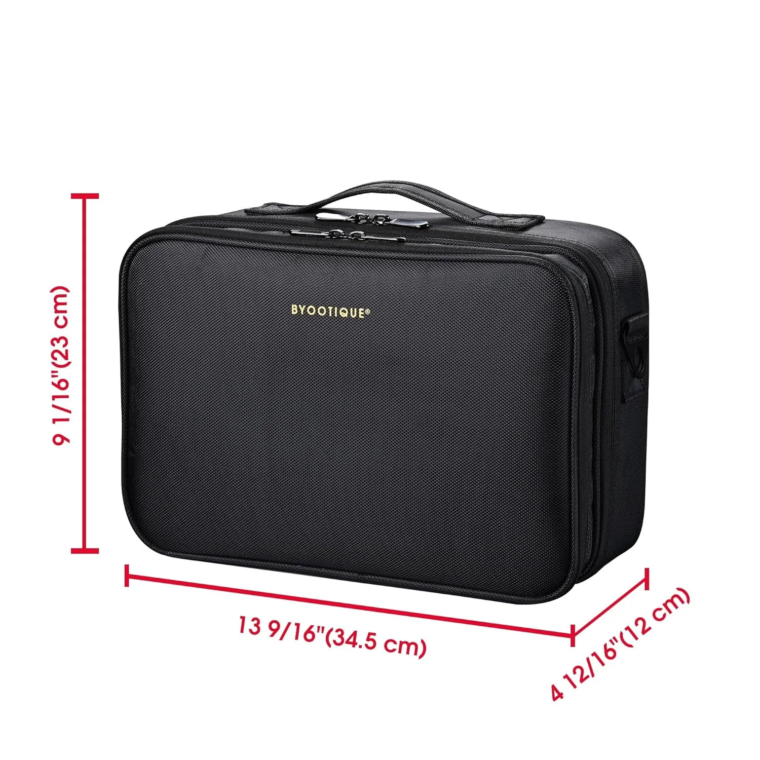 BYOOTIQUE Travel Makeup Bag Makeup Train Cases Professional Lipstick Organizer with Shoulder Strap Adjustable Dividers for Cosmetics Makeup Brushes Lipstick Toiletry Travel Accessories, Black