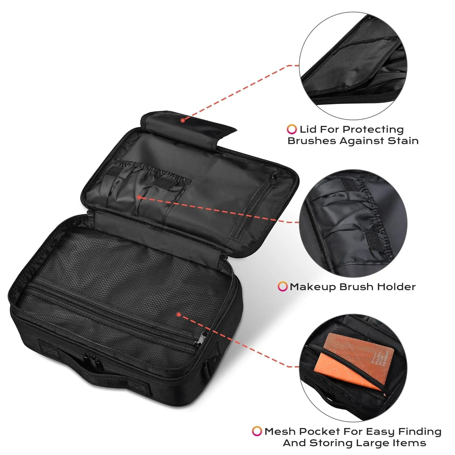 BYOOTIQUE Travel Makeup Bag Makeup Train Cases Professional Lipstick Organizer with Shoulder Strap Adjustable Dividers for Cosmetics Makeup Brushes Lipstick Toiletry Travel Accessories, Black