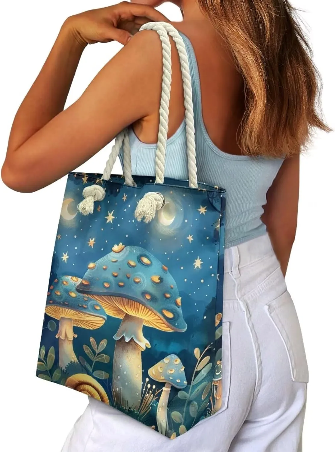 Canvas Beach Tote Bag for Women Ladies Grocery Shopping Reusable Totes Bags Shoulder Handbags Purse Aesthetic