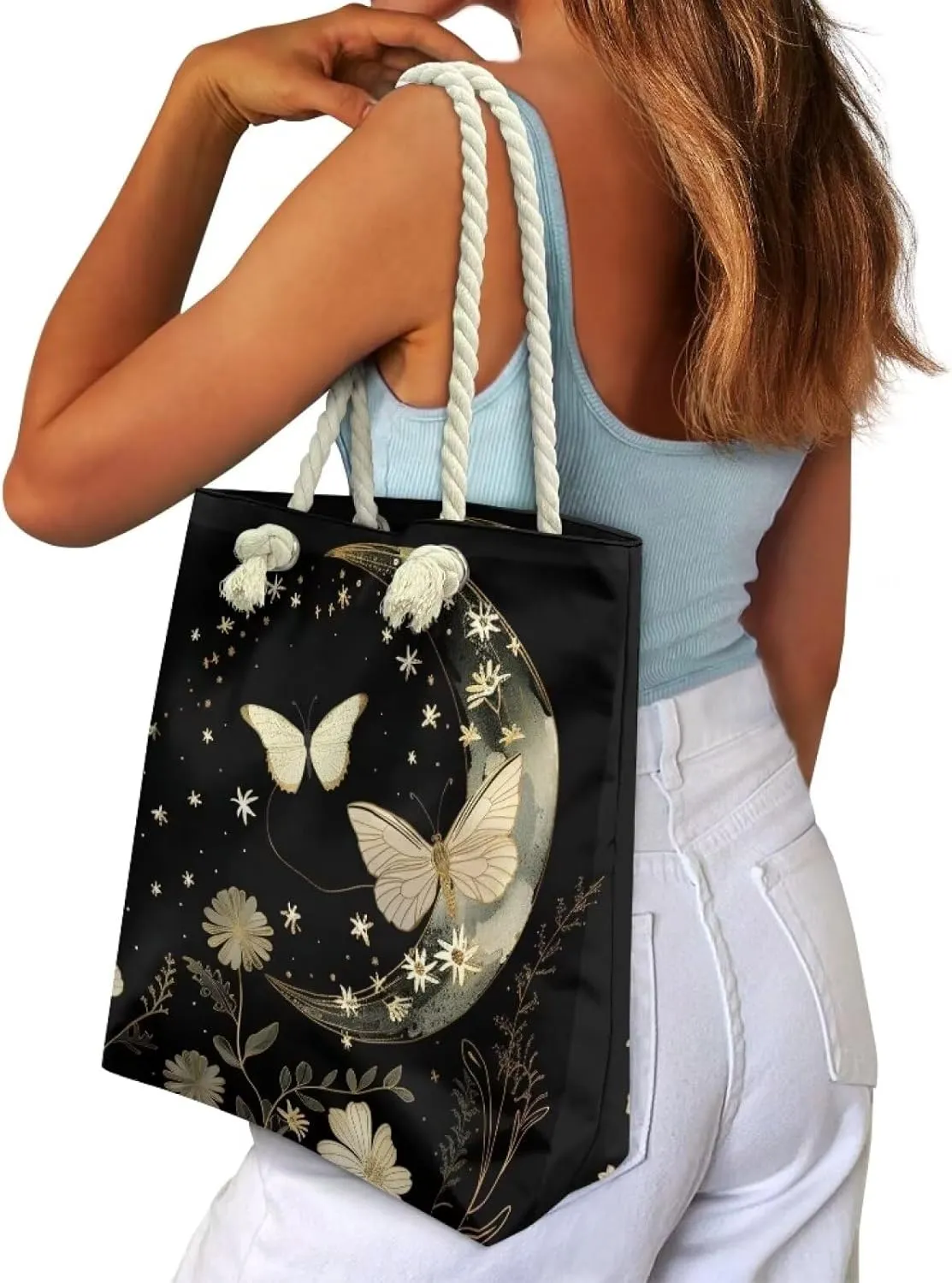 Canvas Beach Tote Bag for Women Ladies Grocery Shopping Reusable Totes Bags Shoulder Handbags Purse Aesthetic